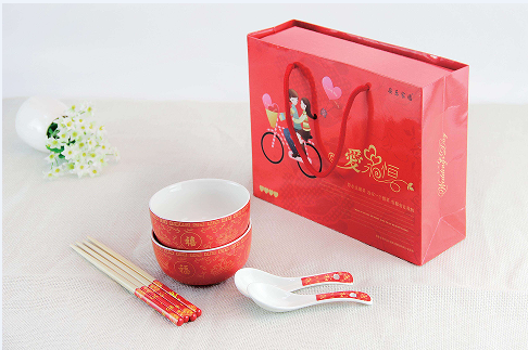百年好合（抽拉式）碗、筷子 婚慶、節(jié)日喜慶禮品